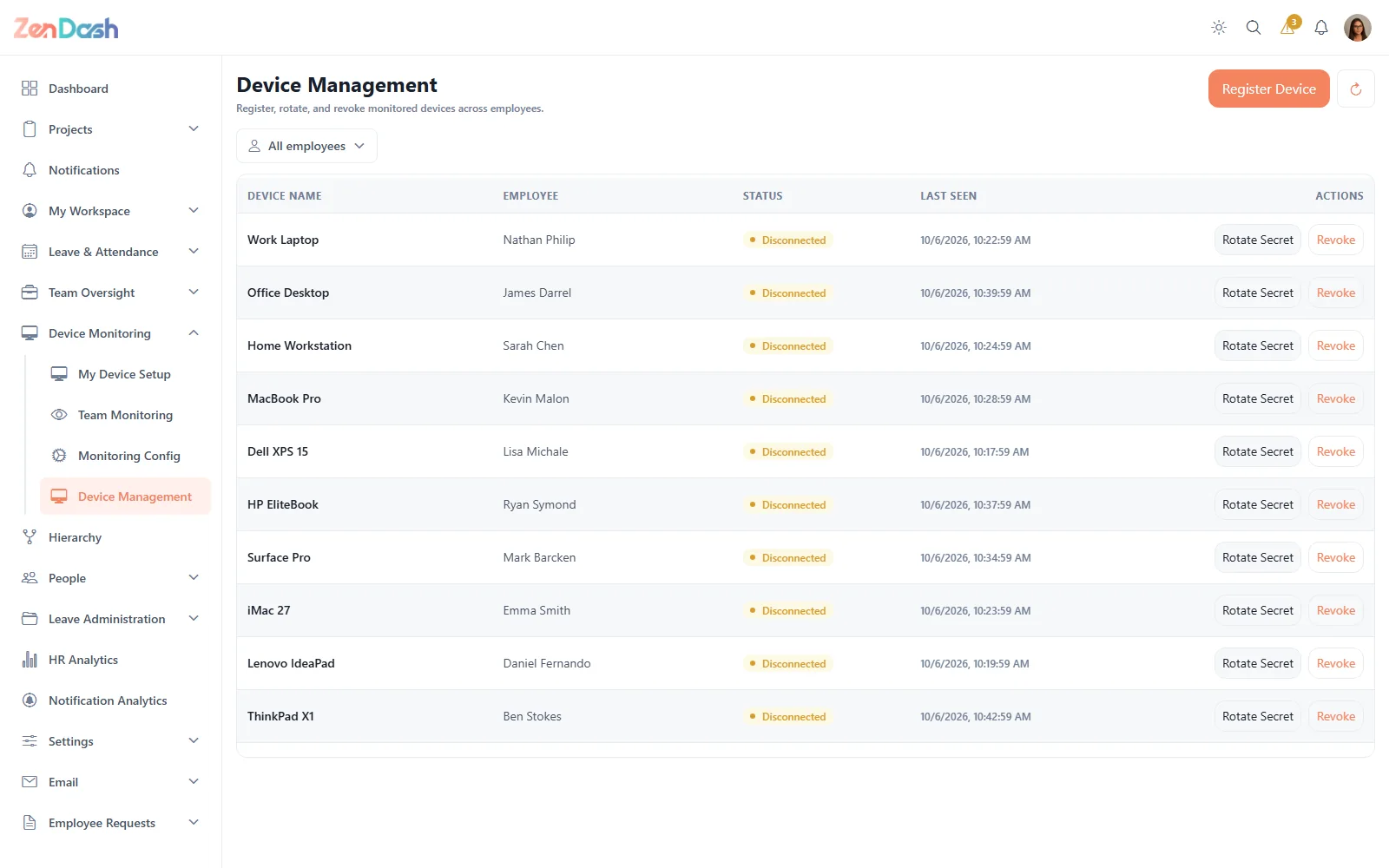 Device Monitoring in ZenDash