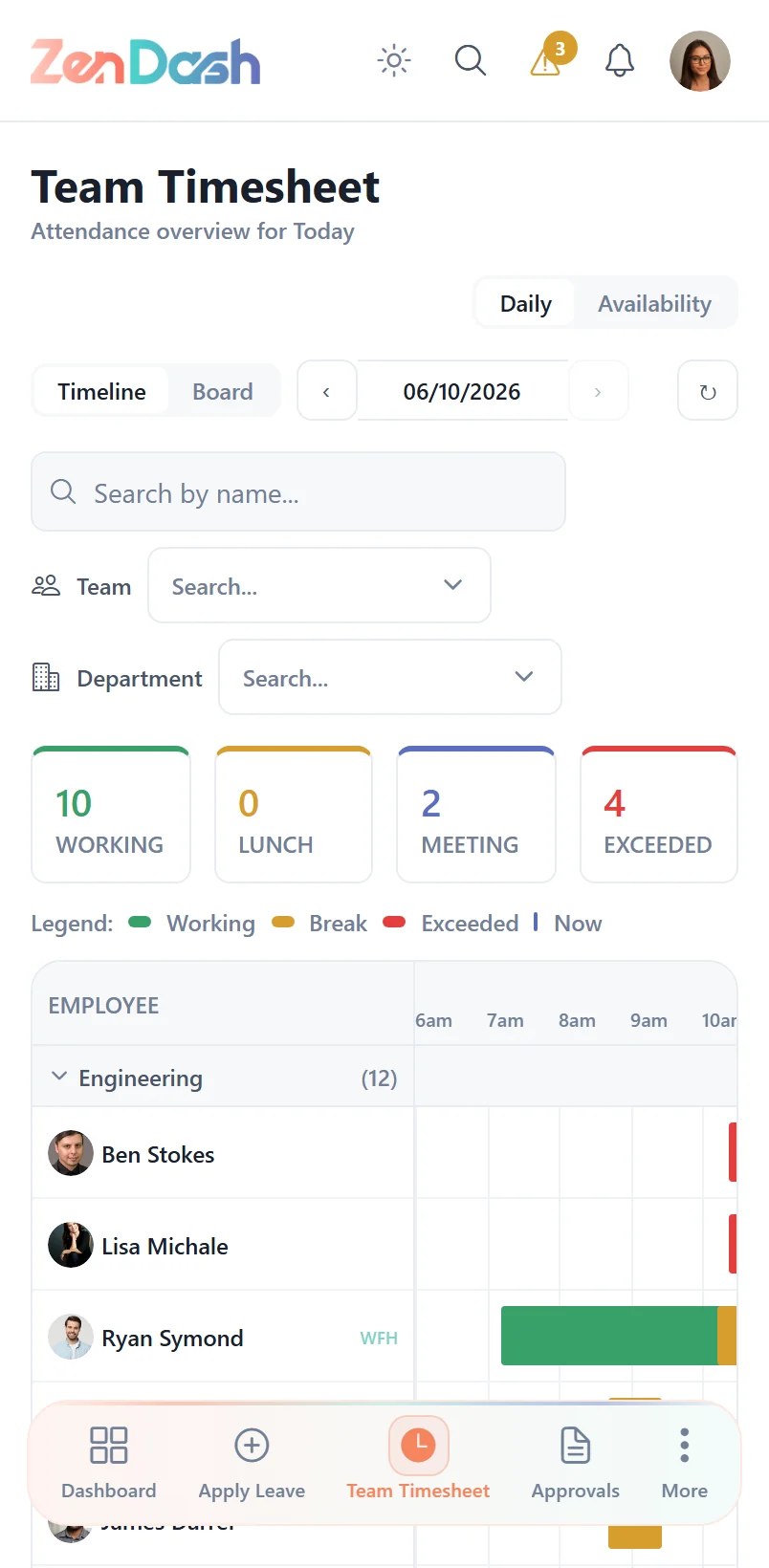 Team Timesheet on mobile